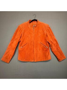 Orange Suede Leather Zip Up Jacket Women's XL